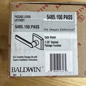 Baldwin Passage Door Lever Set 5485.150.PASS Satin Nickel Latchset 2‎ 3/8" NEW